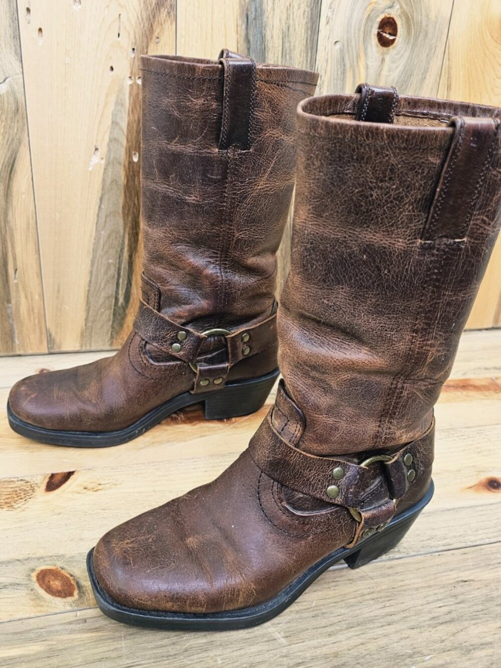 Mossimo Supply Co. Moto Brown Leather Distressed Harness Boots Size 6 - Picture 3 of 7